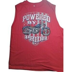 Red Motorcycle Graphic Tank Top Powered‎ By Pride Sleeveless Patriotic #97C
